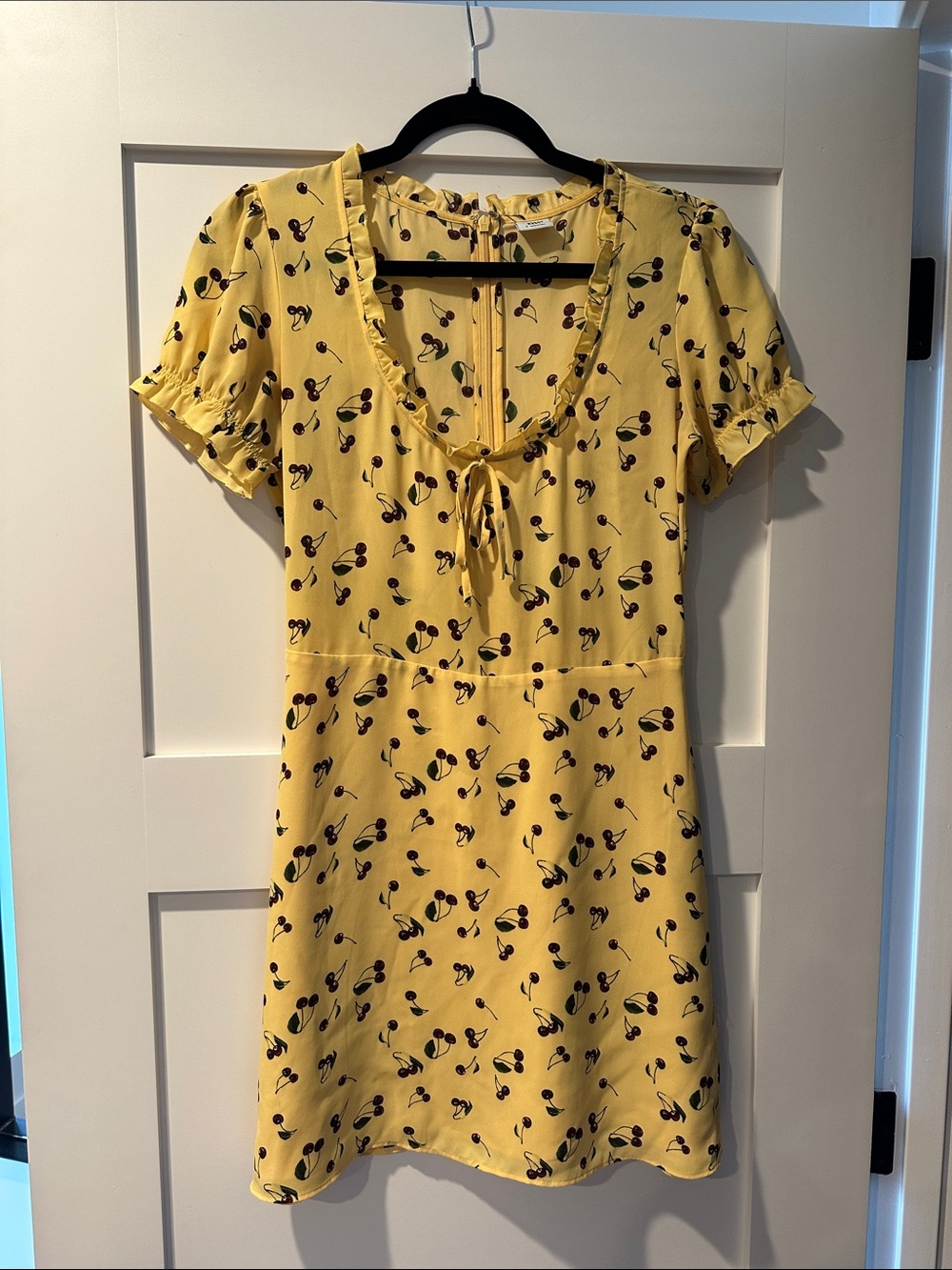 Sunday Best Yellow Cherry-Print Mini Dress